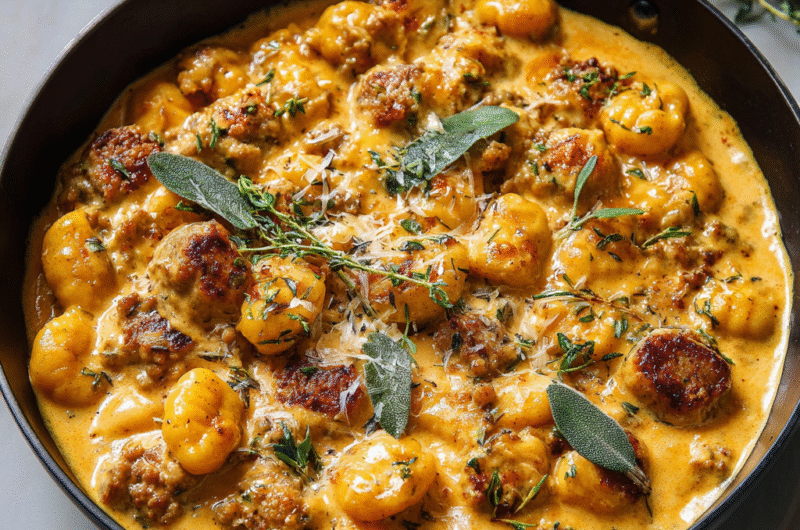 Creamy Butternut Squash Gnocchi with Sausage, Thyme, and Sage