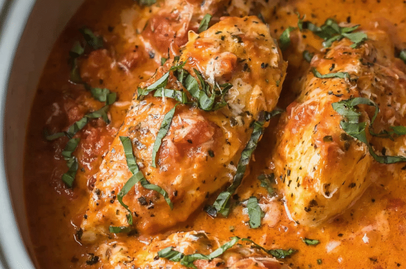Slow Cooker Creamy Tomato Basil Chicken Breast | Easy Crockpot Dinner