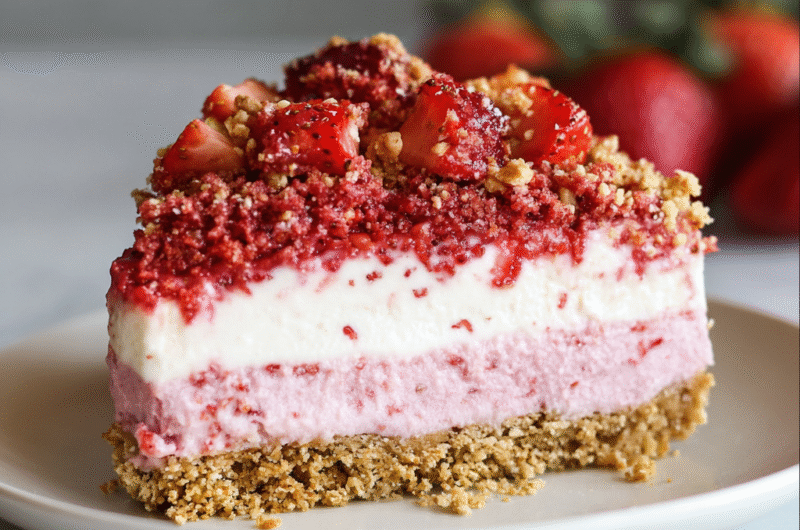 Easy Vegan No Bake Strawberry Crunch Cheesecake Recipe 🍓✨
